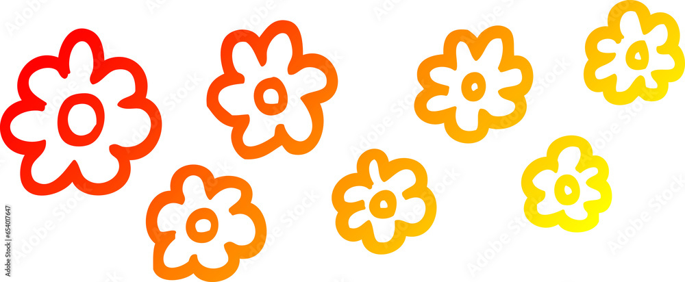 warm gradient line drawing of a cartoon decorative flowers warm gradient line drawing of a cartoon decorative flowers