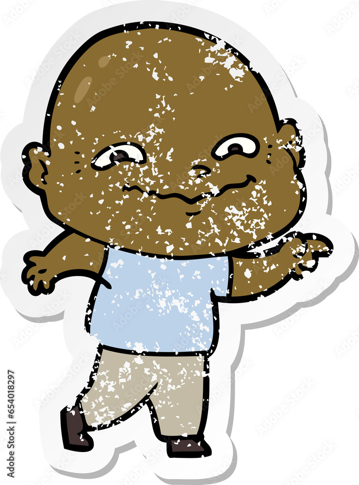 distressed sticker of a cartoon creepy guy distressed sticker of a cartoon creepy guy