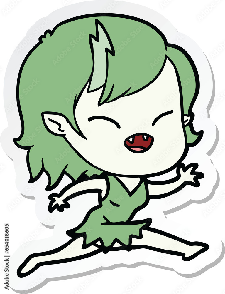 sticker of a cartoon laughing vampire girl running sticker of a cartoon laughing vampire girl running