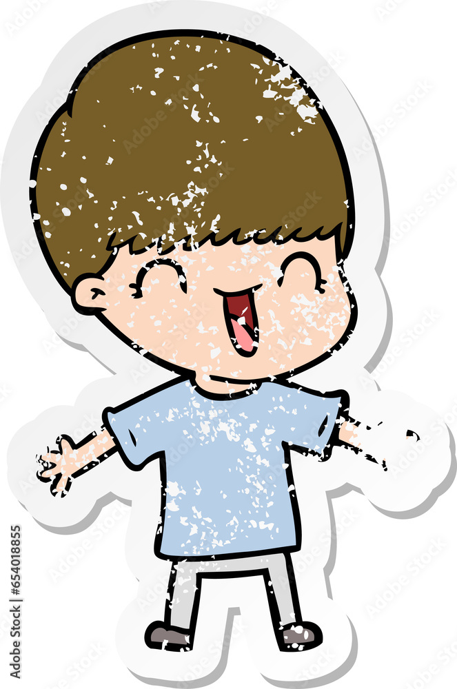 distressed sticker of a happy cartoon boy distressed sticker of a happy cartoon boy