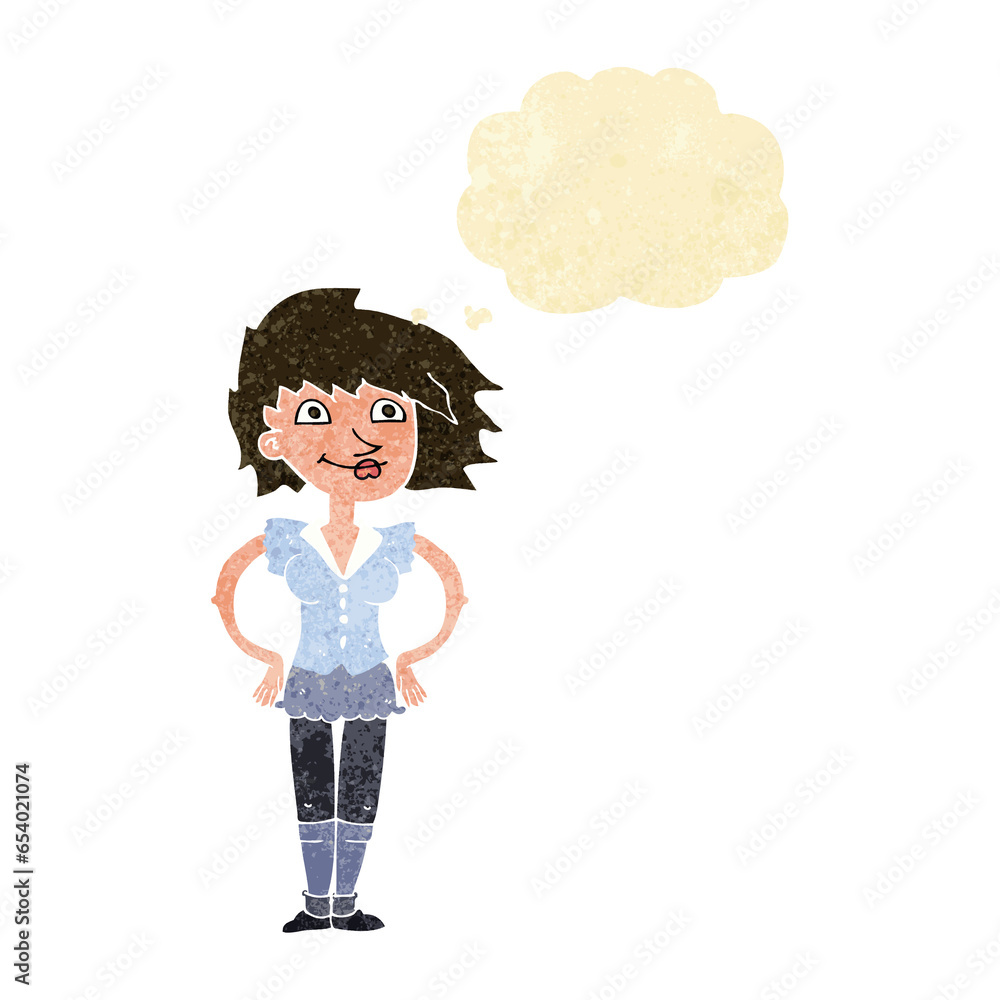 cartoon woman with hands on hips with thought bubble cartoon woman with hands on hips with thought bubble