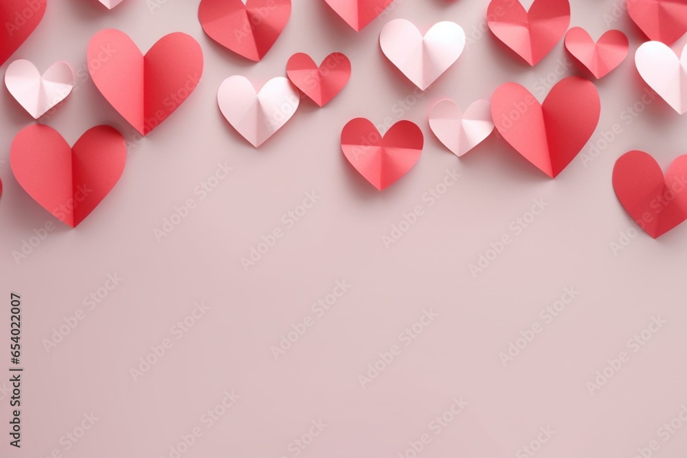 Romantic 3D paper hearts on a card or background for love, valentine, wedding or valentine's day. Generative AI