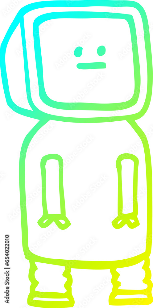cold gradient line drawing of a cartoon funny robot