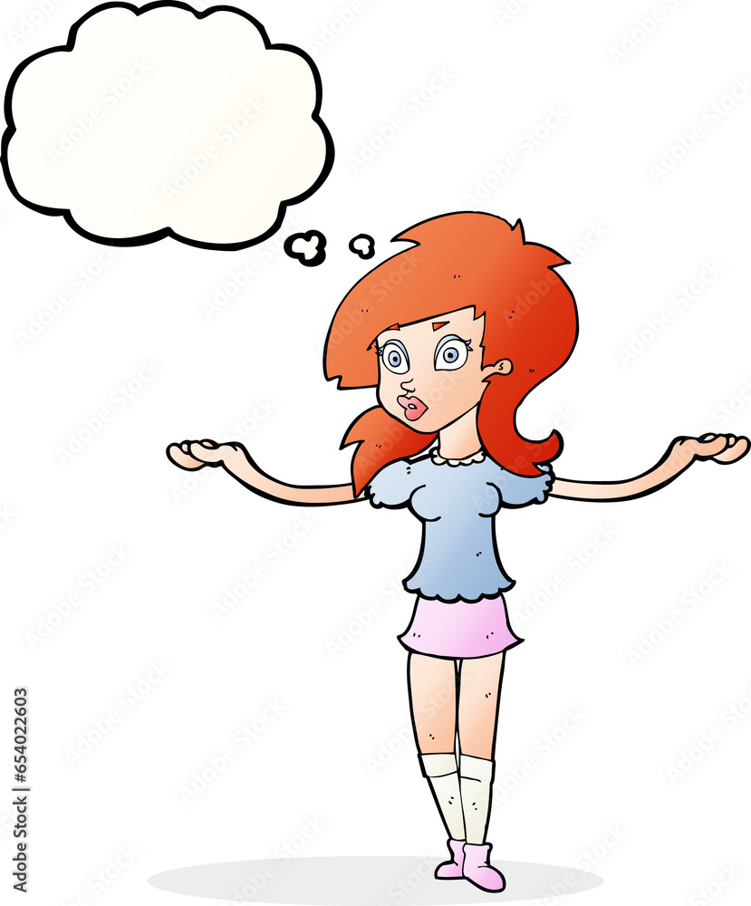 cartoon confused pretty girl with thought bubble cartoon confused pretty girl with thought bubble