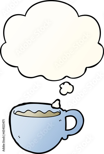 cartoon coffee cup with thought bubble in smooth gradient style