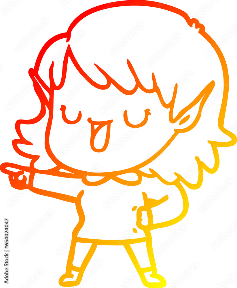 warm gradient line drawing of a cartoon elf girl warm gradient line drawing of a cartoon elf girl