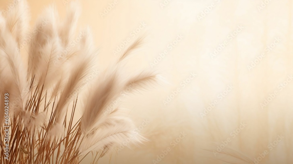 Dry pampas grass reeds agains on beige copy space background
Dry pampas grass reeds agains on beige copy space background