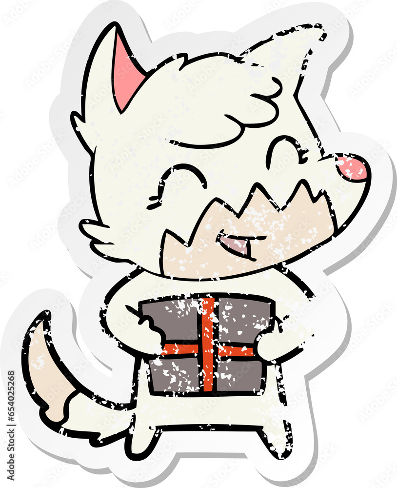 distressed sticker of a happy cartoon fox distressed sticker of a happy cartoon fox