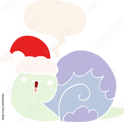 cute cartoon christmas snail with speech bubble in retro style © lineartestpilot