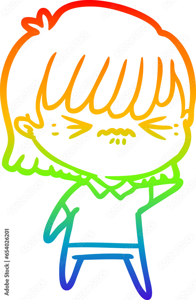 rainbow gradient line drawing of a annoyed cartoon girl rainbow gradient line drawing of a annoyed cartoon girl