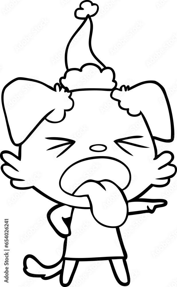 hand drawn line drawing of a disgusted dog wearing santa hat hand drawn line drawing of a disgusted dog wearing santa hat