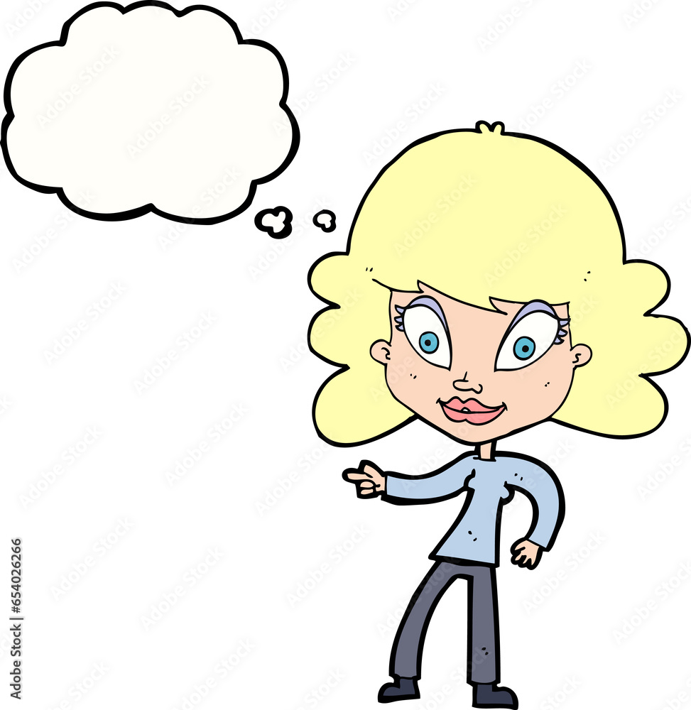 cartoon woman pointing with thought bubble cartoon woman pointing with thought bubble