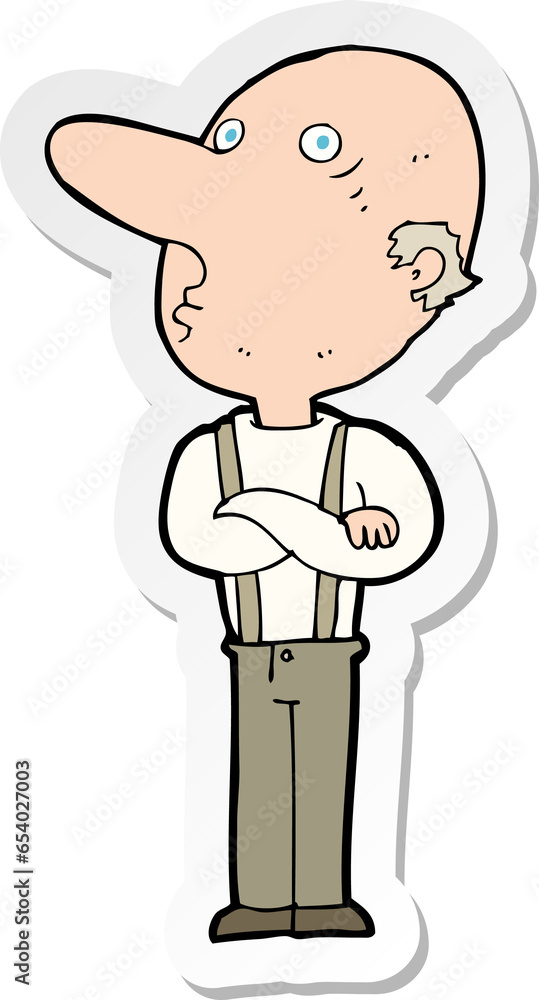 sticker of a cartoon old man with folded arms