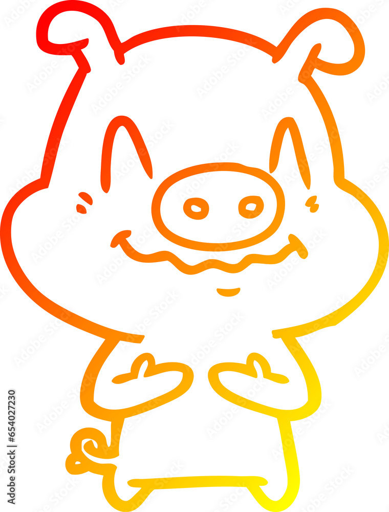 warm gradient line drawing of a nervous cartoon pig warm gradient line drawing of a nervous cartoon pig
