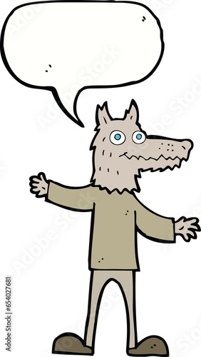 cartoon wolf man with speech bubble