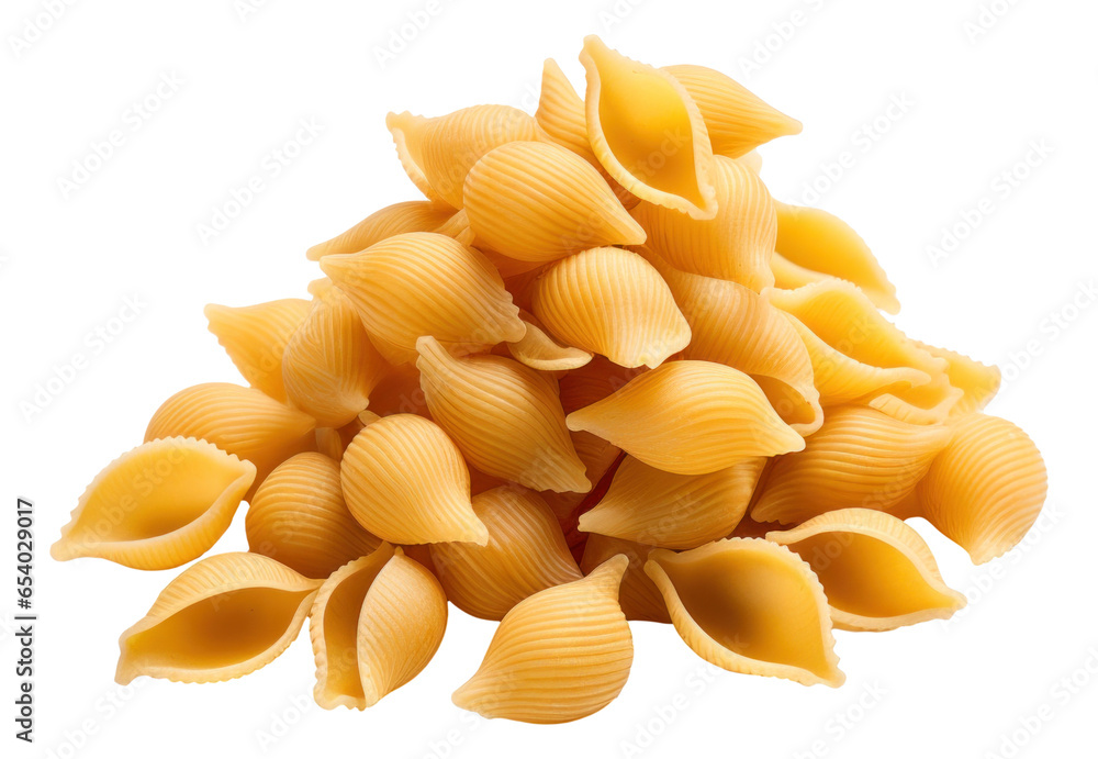 pile of dry shell pasta isolated.