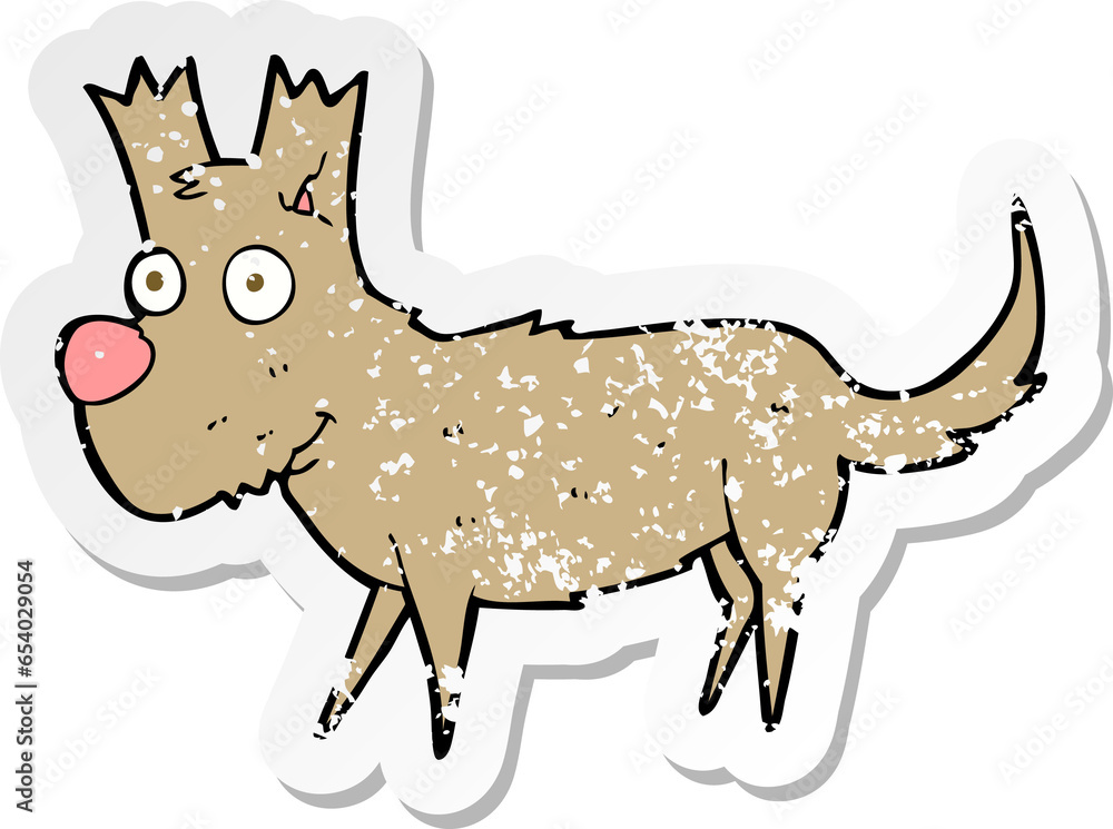 retro distressed sticker of a cartoon cute little dog retro distressed sticker of a cartoon cute little dog