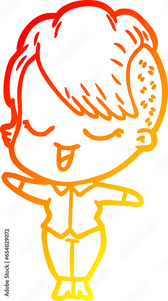 warm gradient line drawing of a happy cartoon girl warm gradient line drawing of a happy cartoon girl