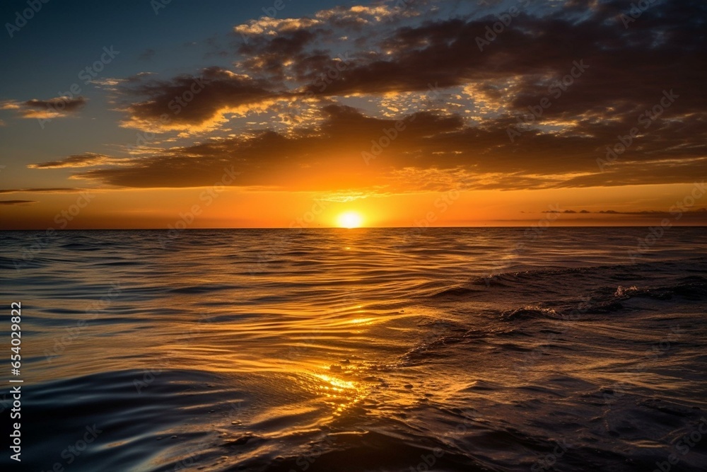 Stunning sunset reflecting on the ocean's surface. Generative AI