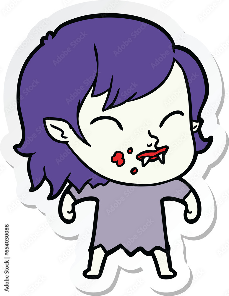 sticker of a cartoon vampire girl with blood on cheek sticker of a cartoon vampire girl with blood on cheek