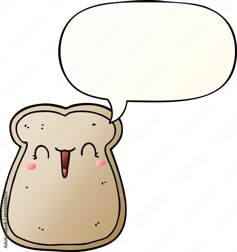 cute cartoon slice of toast with speech bubble in smooth gradient style cute cartoon slice of toast with speech bubble in smooth gradient style