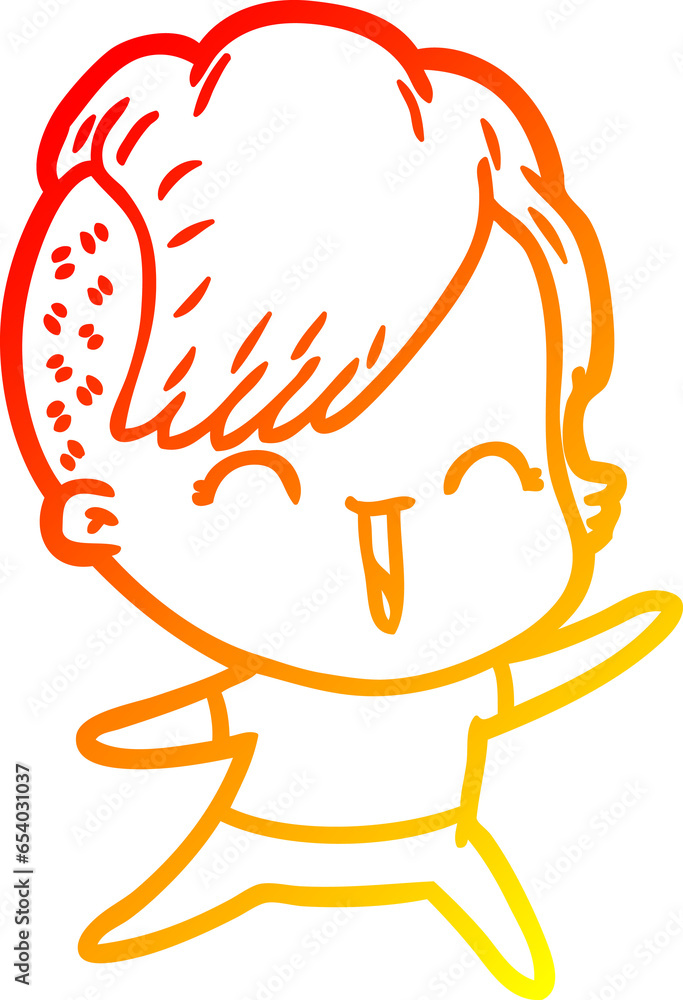 warm gradient line drawing of a cartoon happy hipster girl warm gradient line drawing of a cartoon happy hipster girl