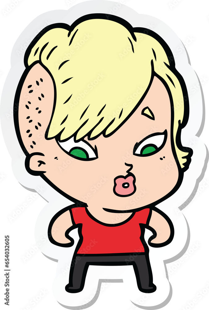 sticker of a cartoon surprised girl