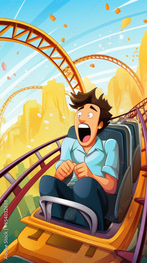 A cartoon character with bipolar disorder is shown on a roller coaster ...