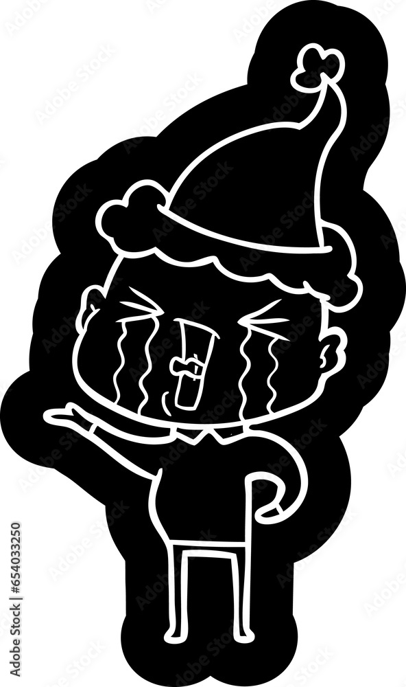 quirky cartoon icon of a crying bald man wearing santa hat quirky cartoon icon of a crying bald man wearing santa hat