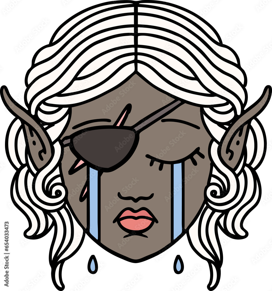 Retro Tattoo Style crying elf rogue character face Retro Tattoo Style crying elf rogue character face