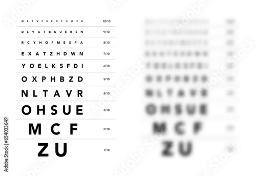 Monoyer chart Eye Test Chart medical illustration. line vector sketch style outline isolated on white background. Vision test board optometrist test for visual examination Checking optical glasses