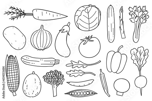 Set of hand-drawn rough line illustrations with a vegetable theme
