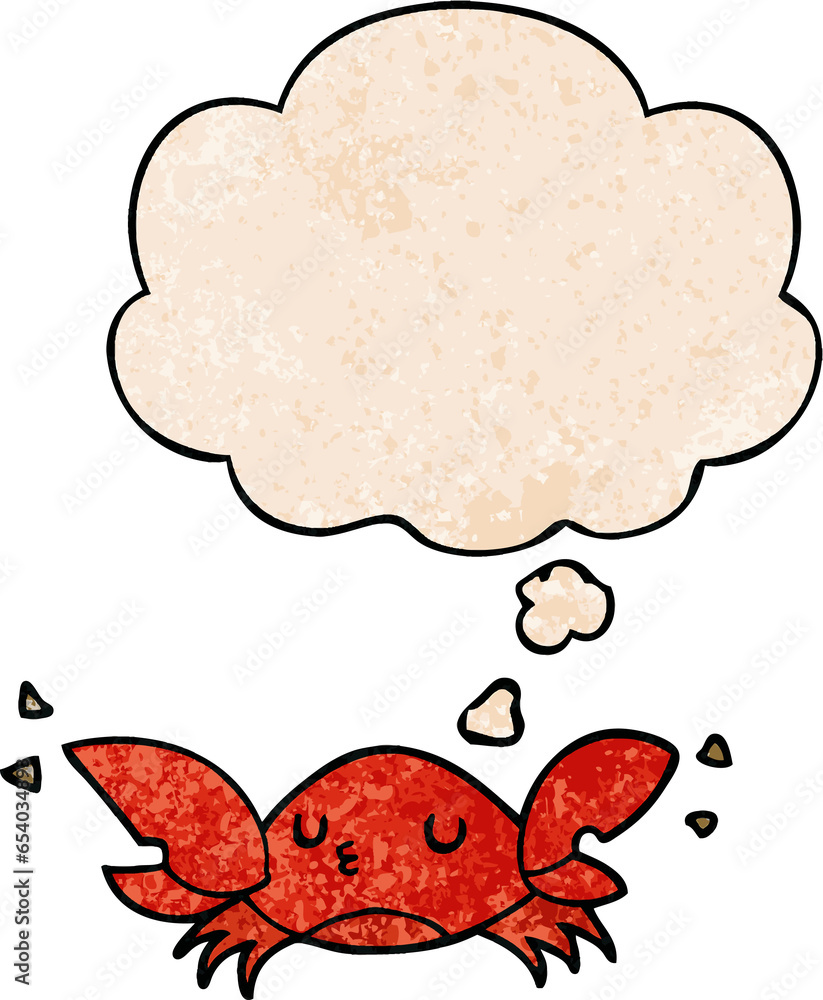 Fototapeta premium cartoon crab with thought bubble in grunge texture style