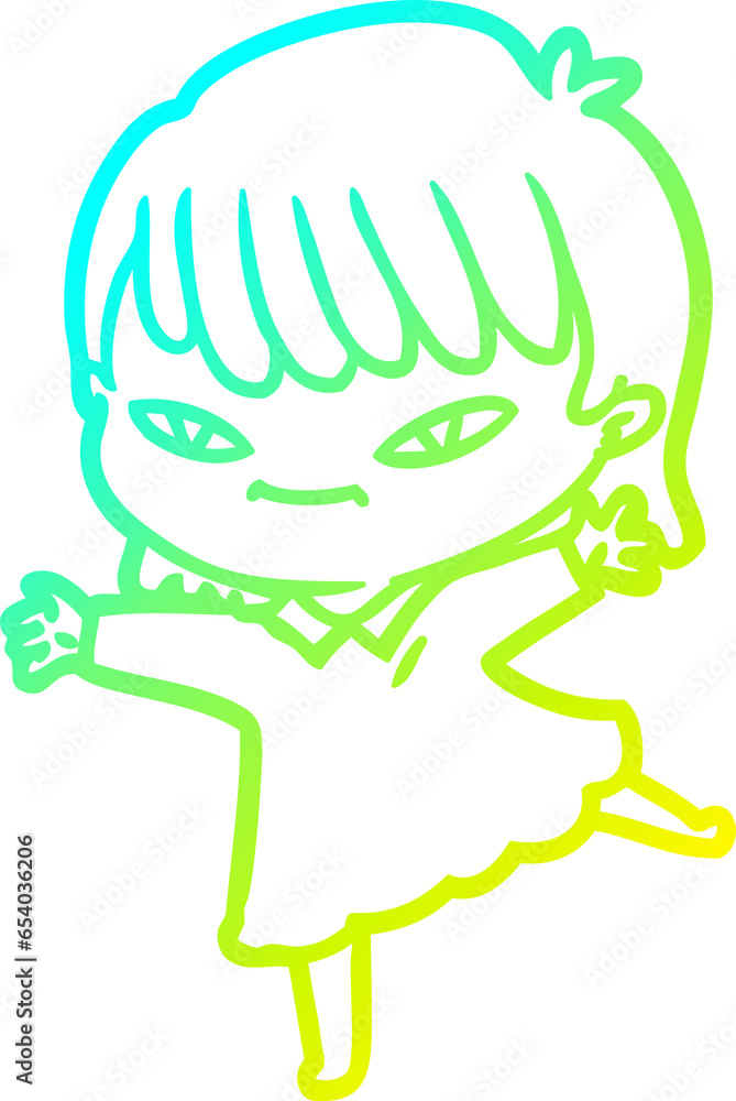 cold gradient line drawing of a cartoon woman cold gradient line drawing of a cartoon woman