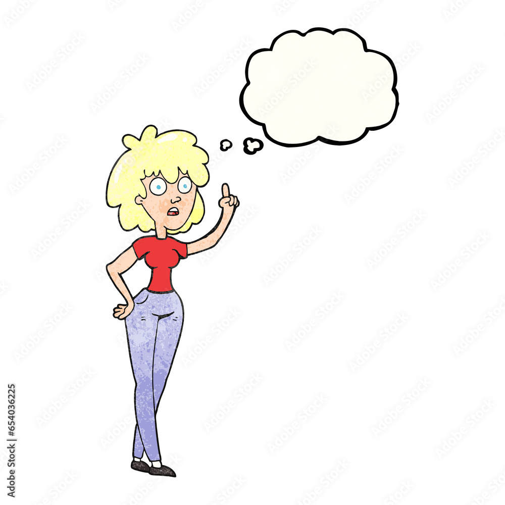 freehand drawn thought bubble textured cartoon woman freehand drawn thought bubble textured cartoon woman