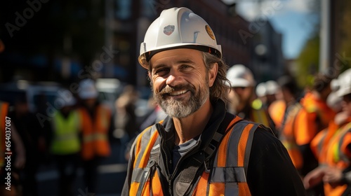 portrait of construction worker with helmet © carballo