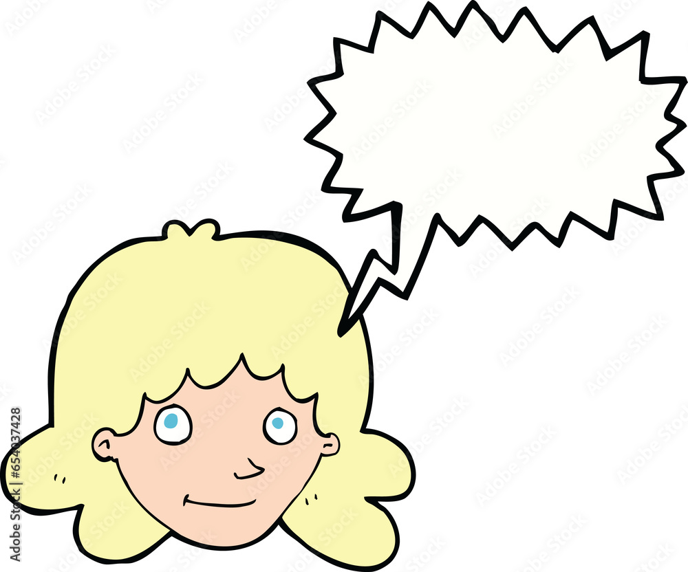 cartoon happy female face with speech bubble cartoon happy female face with speech bubble