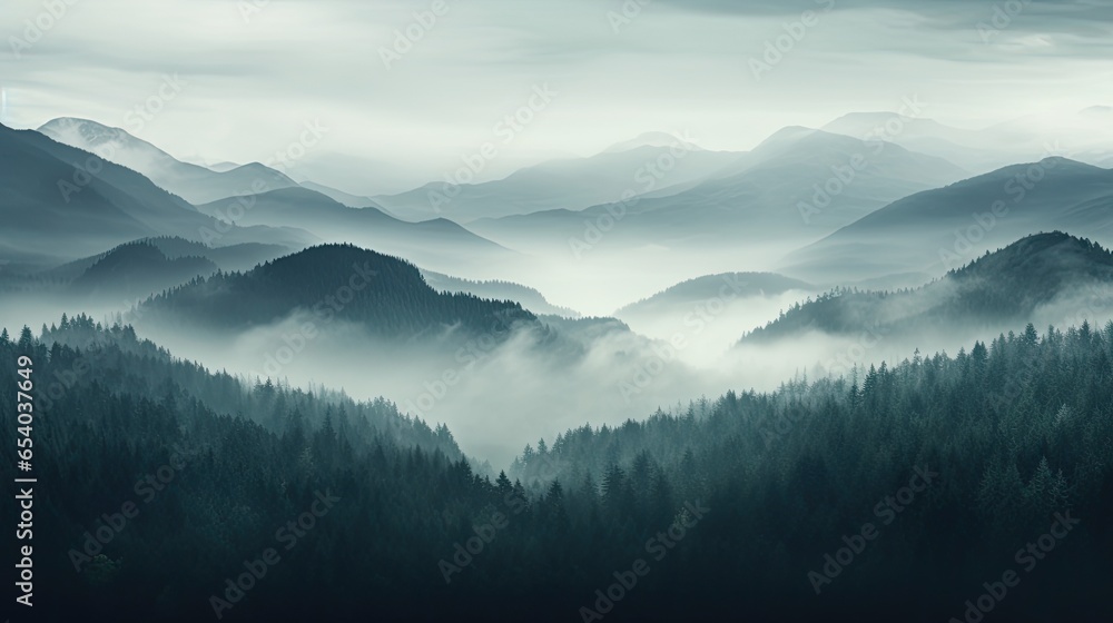 Fog-Kissed Mountains: Serenity Above the Enveloping Forest

