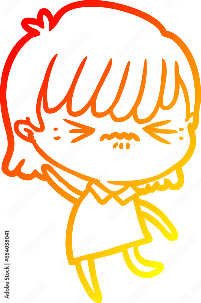 warm gradient line drawing of a annoyed cartoon girl warm gradient line drawing of a annoyed cartoon girl