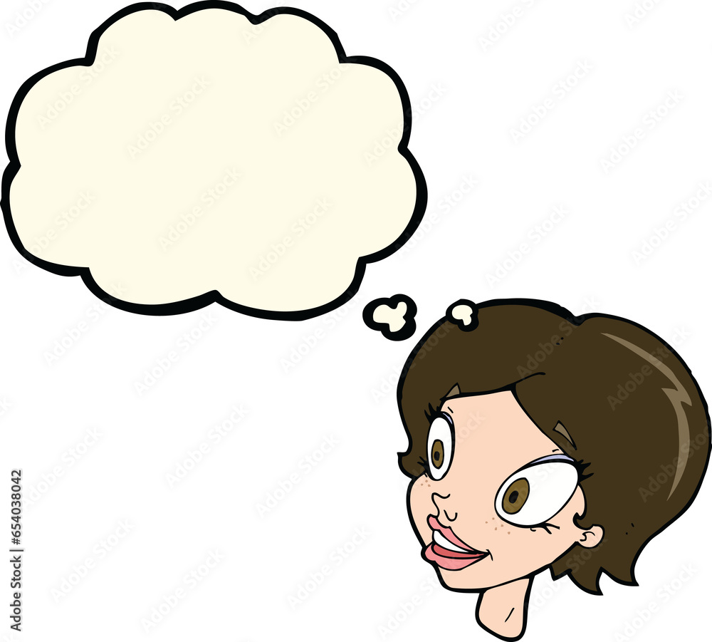 cartoon pretty female face with thought bubble cartoon pretty female face with thought bubble