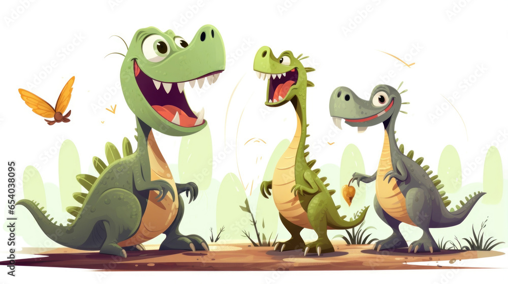 Obraz premium The dinosaur friends encounter a mischievous Pterodactyl who steals their map.