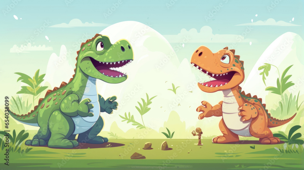 The dinosaur friends must outsmart a TRex by distracting it with a clever plan. The dinosaur friends must outsmart a TRex by distracting it with a clever plan.