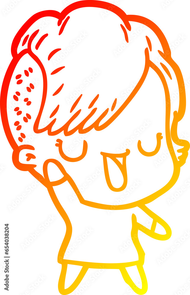 warm gradient line drawing of a cute cartoon girl with hipster haircut warm gradient line drawing of a cute cartoon girl with hipster haircut