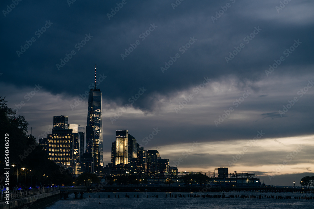 Panorama of the Skyline of Jersey at Sunset, New York City, United States