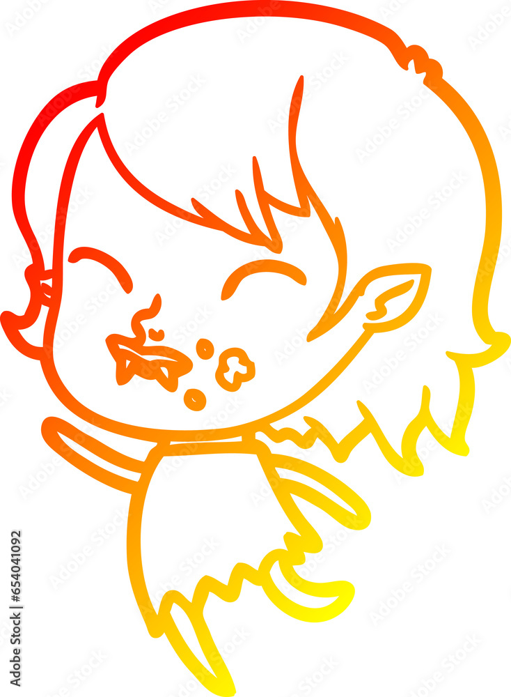 warm gradient line drawing of a cartoon vampire girl with blood on cheek warm gradient line drawing of a cartoon vampire girl with blood on cheek