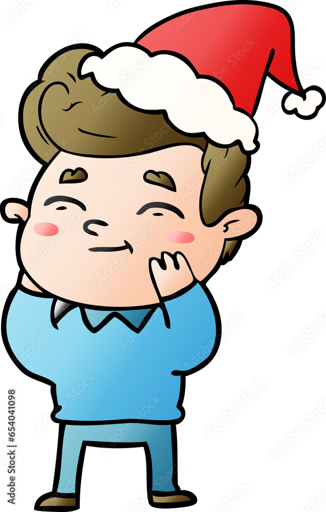 happy hand drawn gradient cartoon of a man wearing santa hat happy hand drawn gradient cartoon of a man wearing santa hat