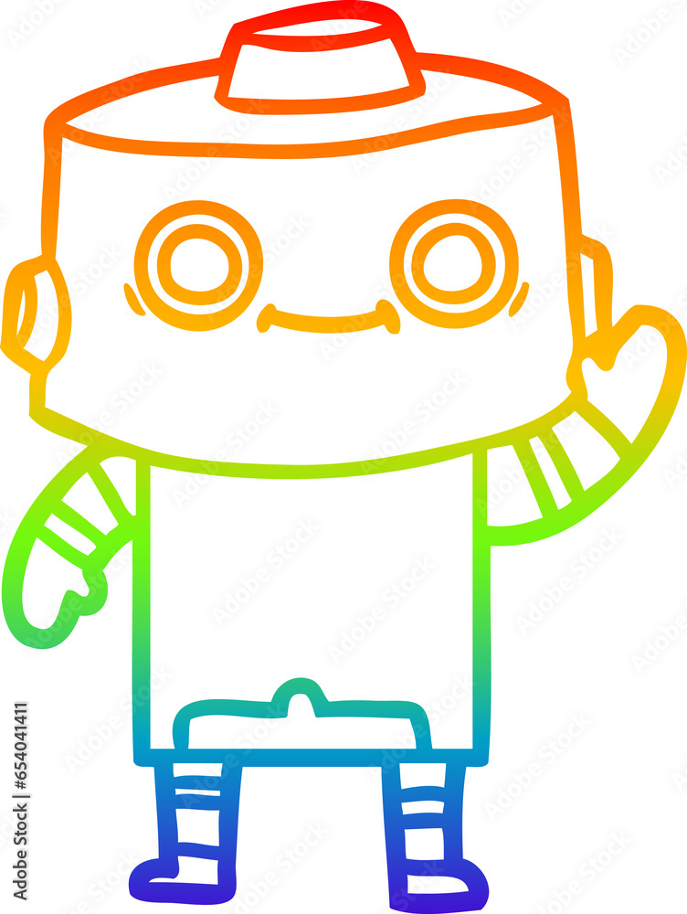 rainbow gradient line drawing of a cartoon robot
