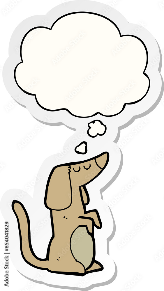 cartoon dog with thought bubble as a printed sticker cartoon dog with thought bubble as a printed sticker