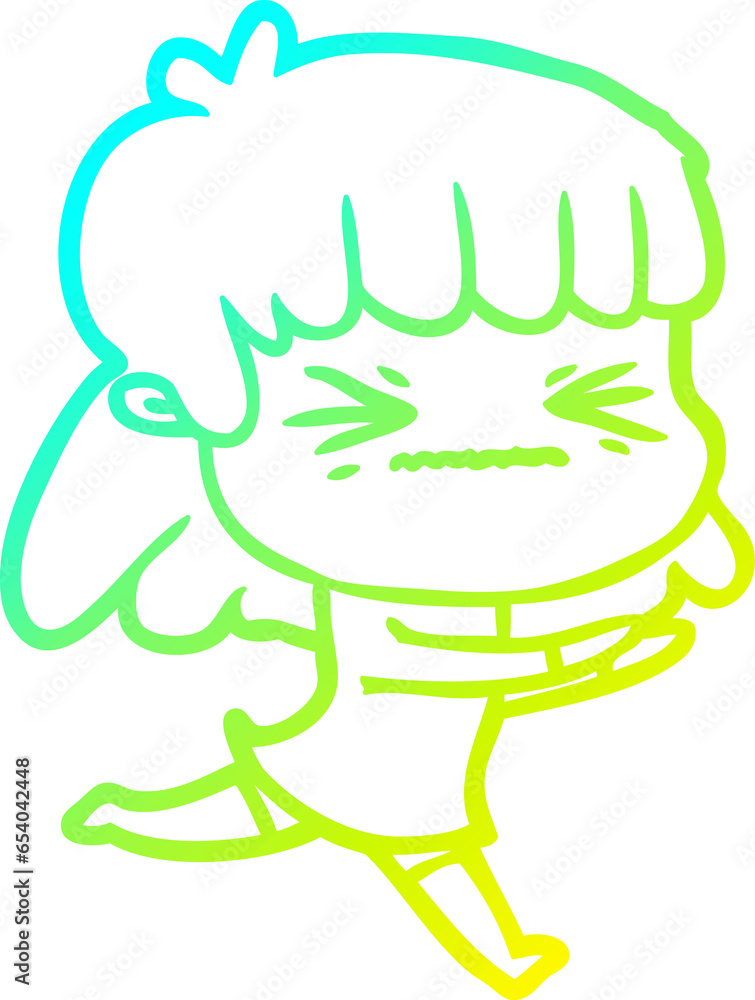 cold gradient line drawing of a cartoon woman cold gradient line drawing of a cartoon woman