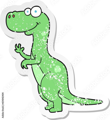 retro distressed sticker of a cartoon dinosaur © lineartestpilot